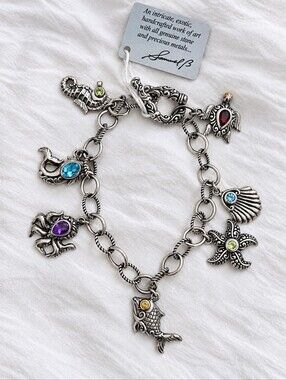 Samuel B. 925 Sterling Silver 18K Gold Gemstone Sea Life Charm Bracelet NWT